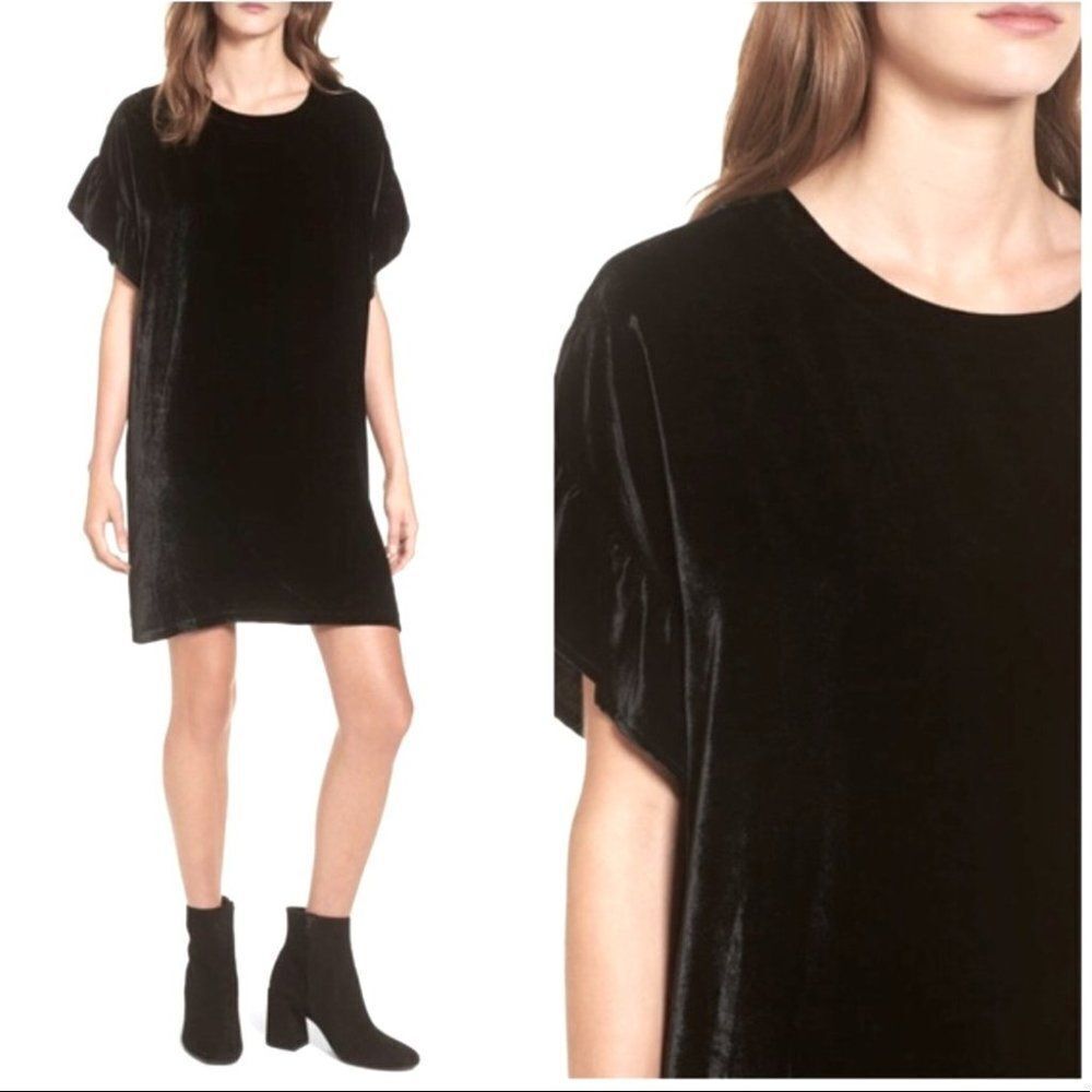 Current/Elliott The Janie Dress Black Velvet Shift Dress Size S